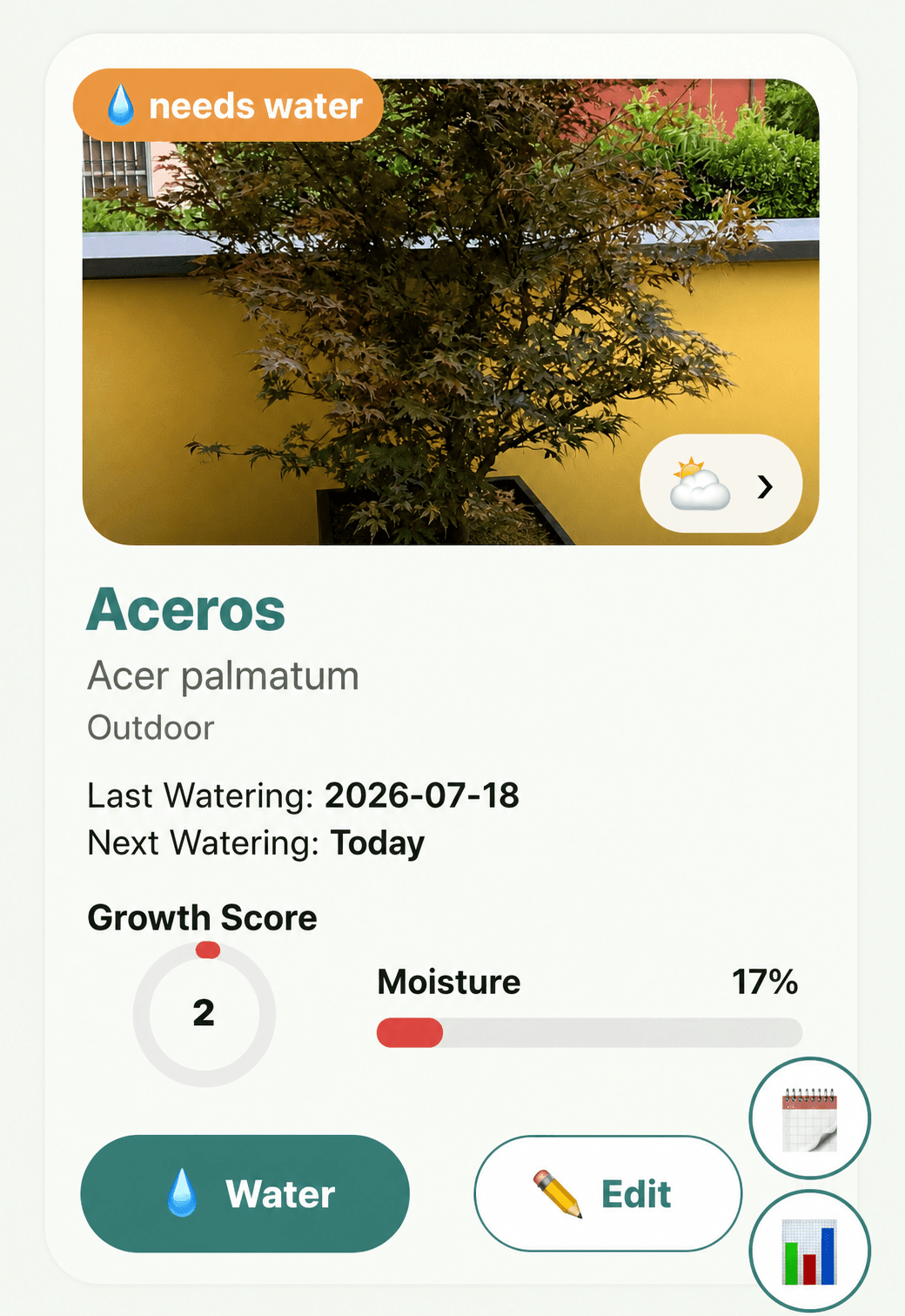 App METflorEO con la cura della pianta Aceros